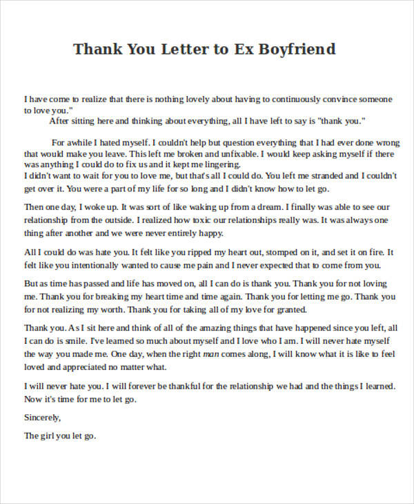 thank you letter to ex boyfriend