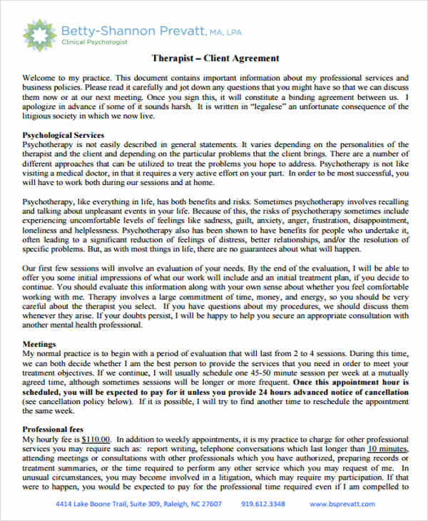 therapist client agreement