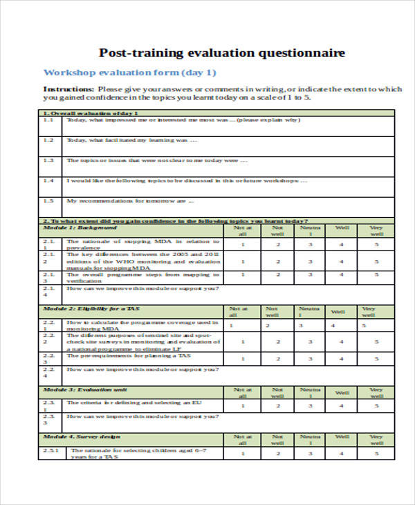 training evaluation survey form