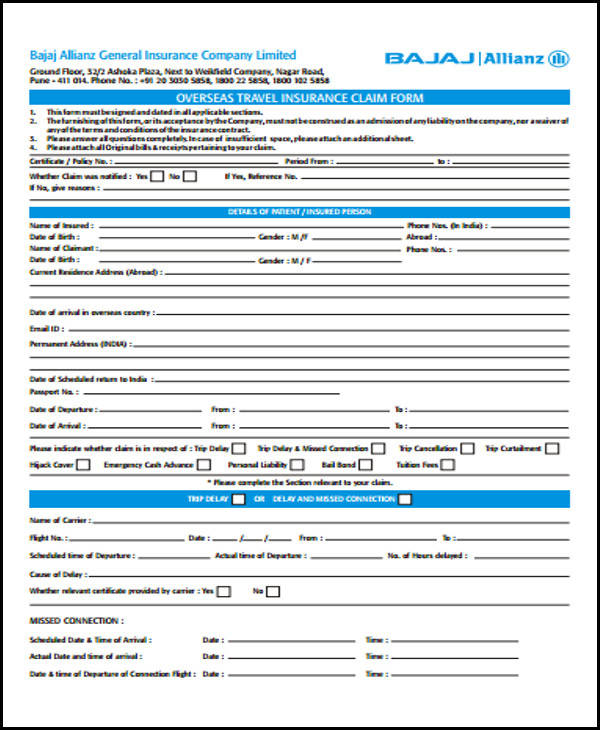 travel claim form sample