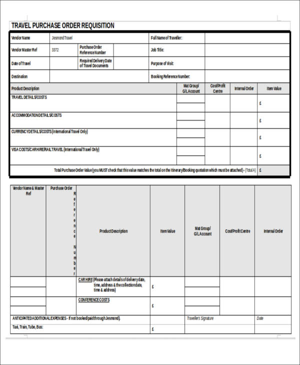 travel purchase requisition order form