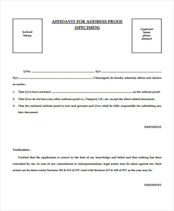 verification of address affidavit form