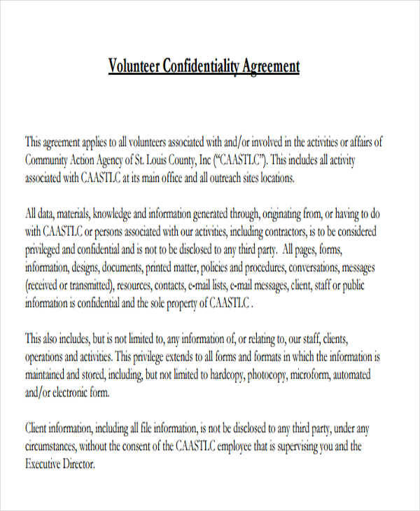 volunteer client confidentiality agreement