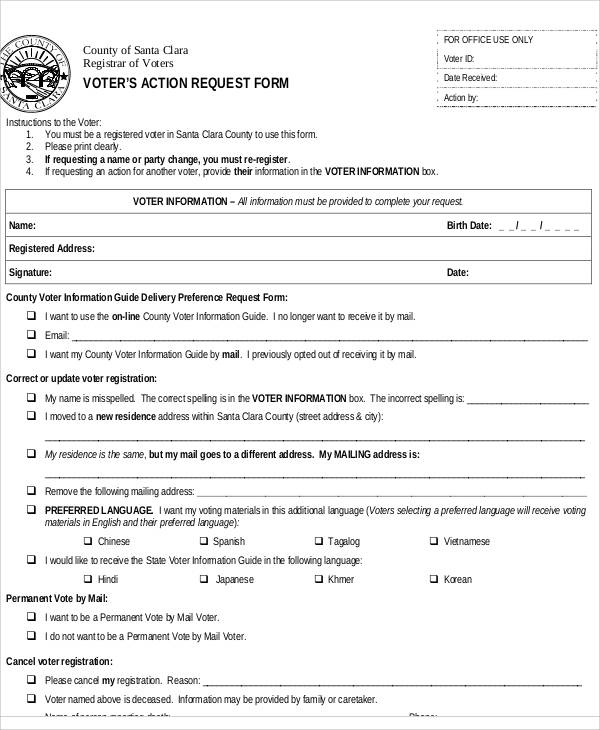 voter action request form