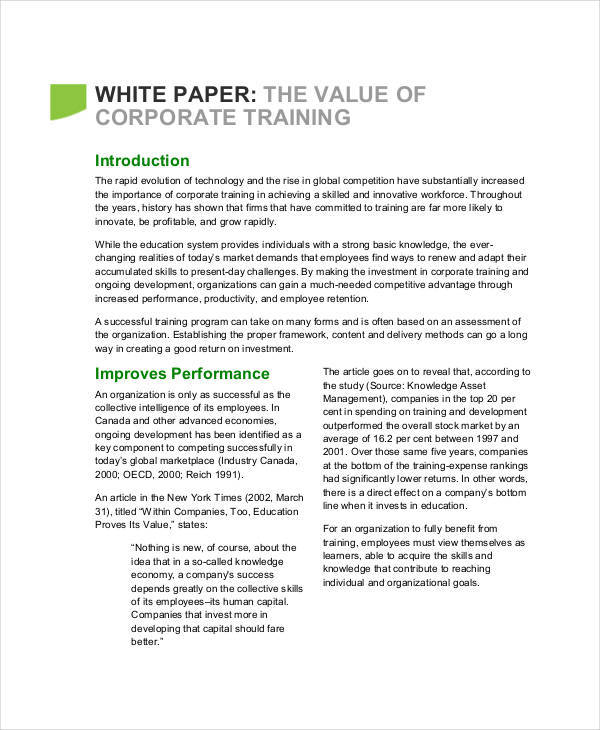 white corporate training paper
