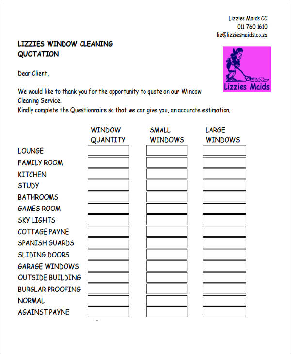 windows cleaning quotation