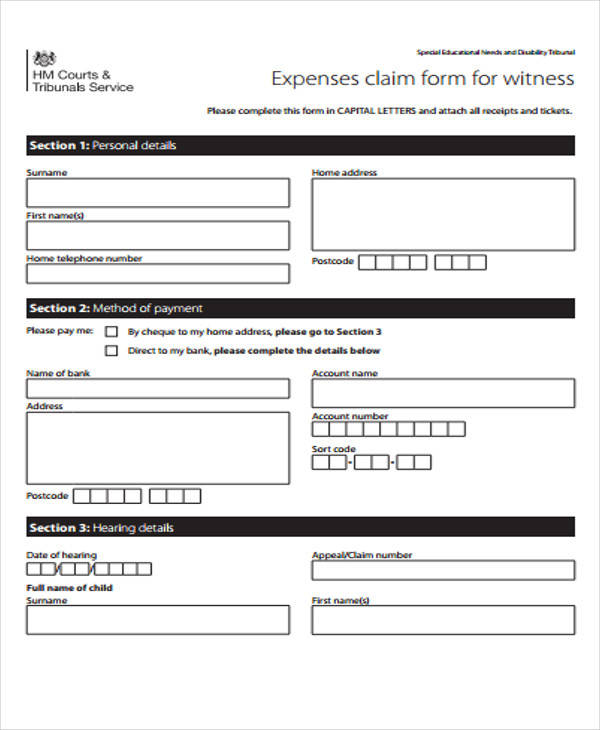 witness expense claim form