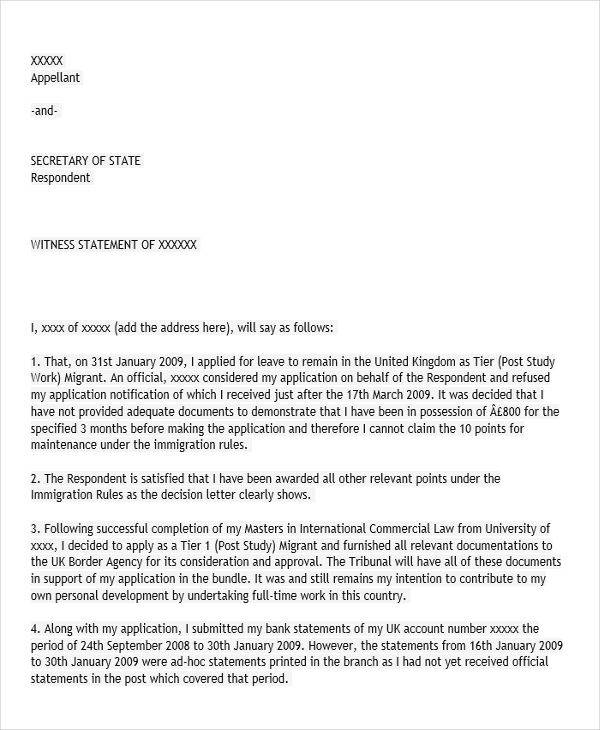 Witness Letter For Immigration - Templates Printable Free