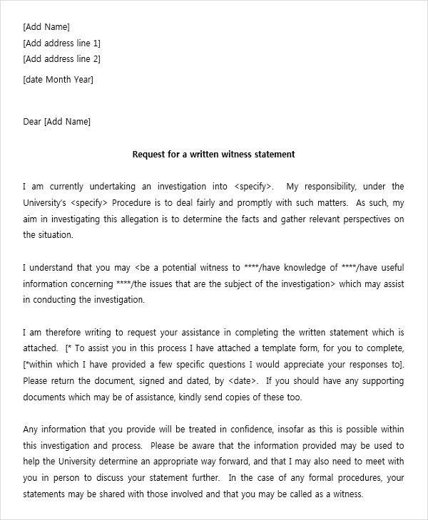 Witness Letter Examples