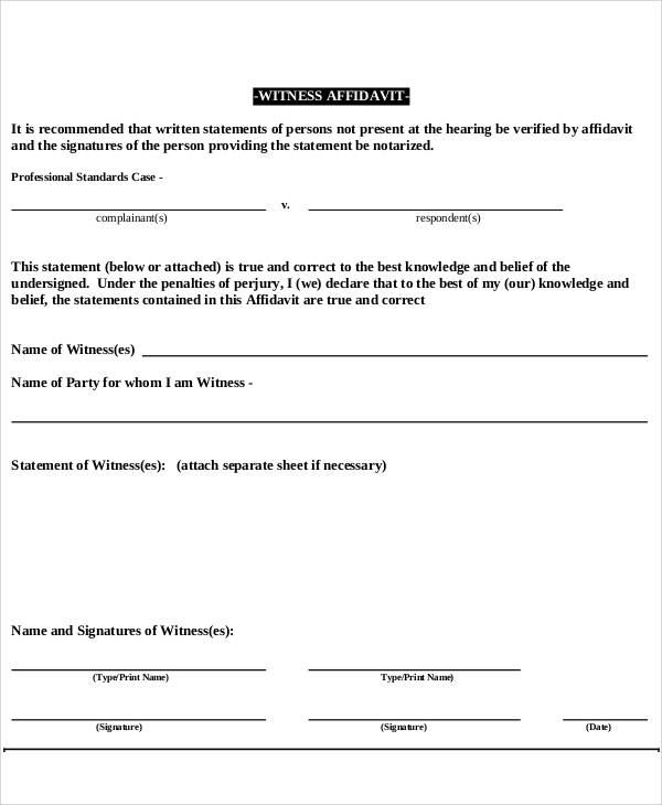 witness statement affidavit form