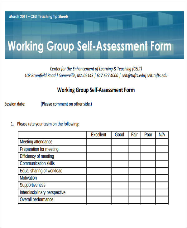 working group self assessment form