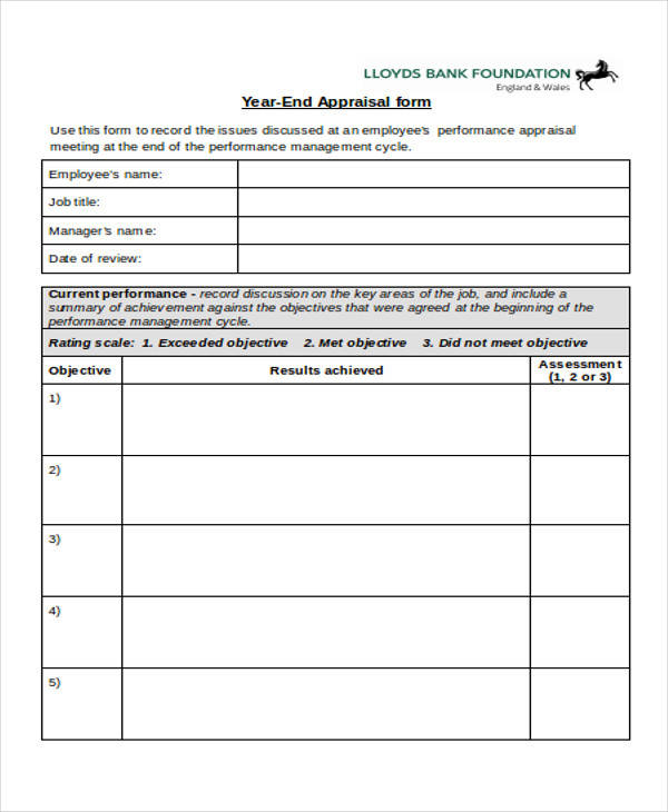 year end appraisal form