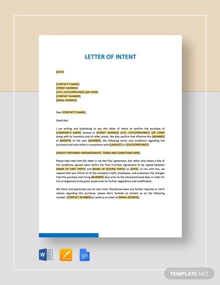 FREE 69+ Sample Letter of Intent in PDF | MS Word | Pages | Google Docs