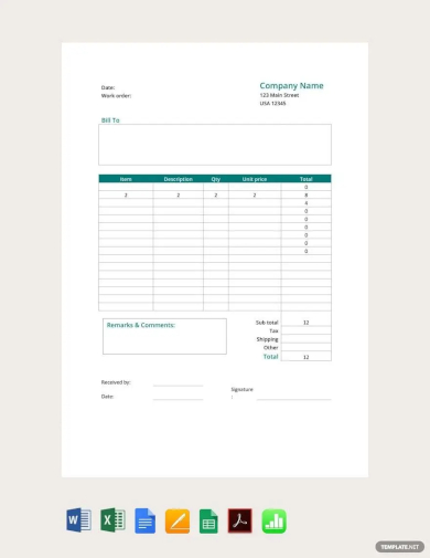 xprintable work order form template