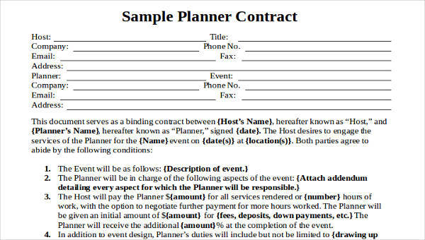  planner contract templates