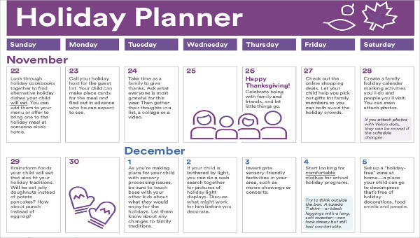  holiday calendar template