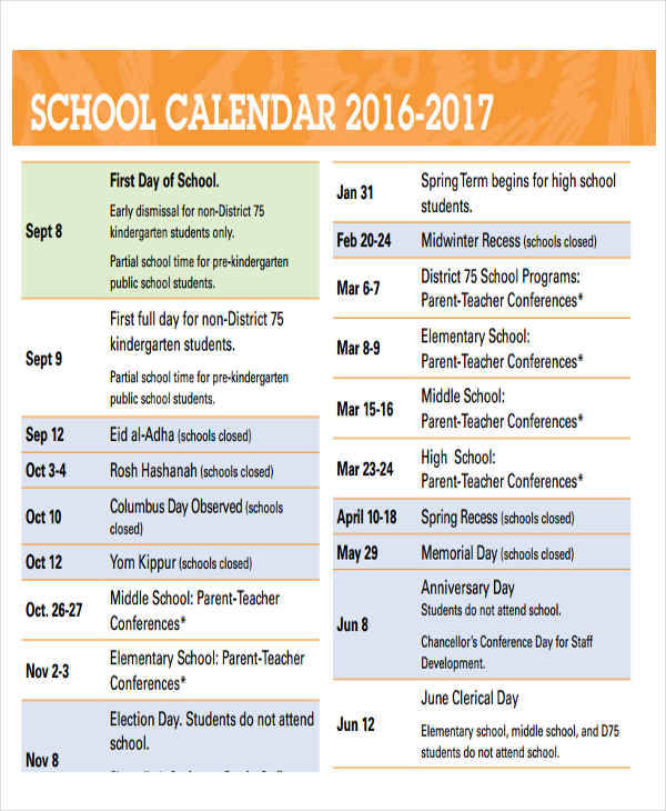 academic educational calendar