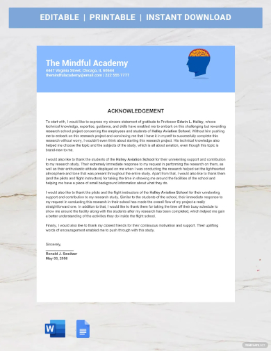 acknowledgement for school project report template