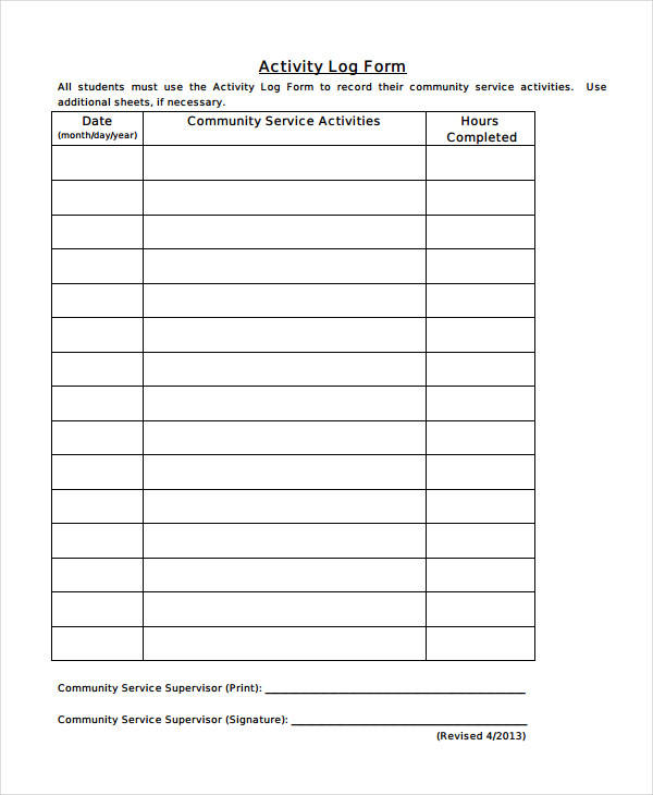 sample log document sheet Log DOC  & 28 Templates   PDF, Samples