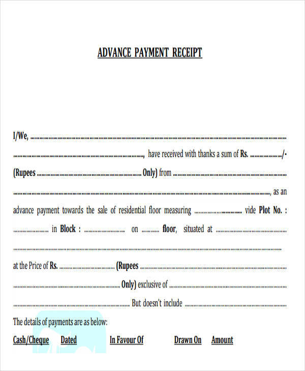 advance payment receipt format