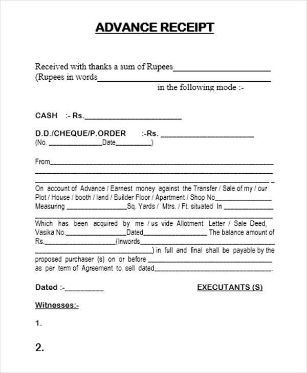 advance payment receipt format1