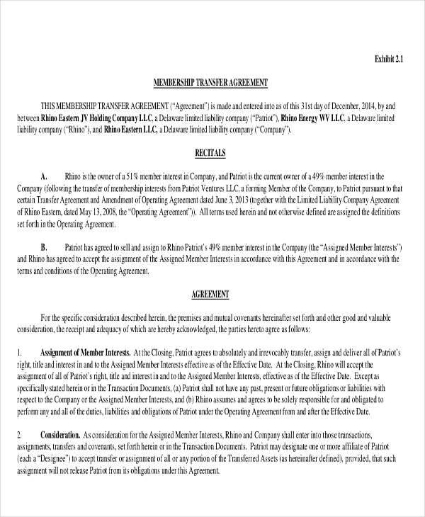 FREE 11  Transfer Agreement Templates in PDF MS Word Google Docs