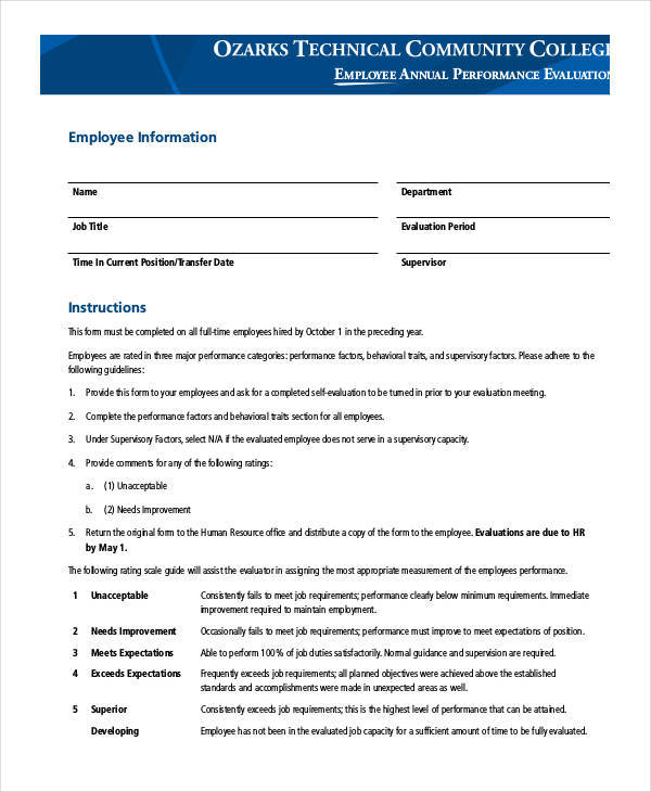 annual employee evaluation form
