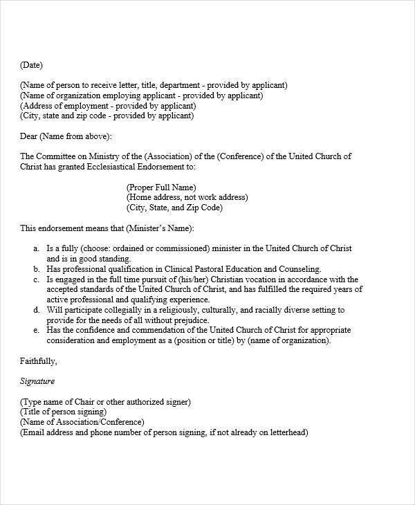 applicant endorsement letter format