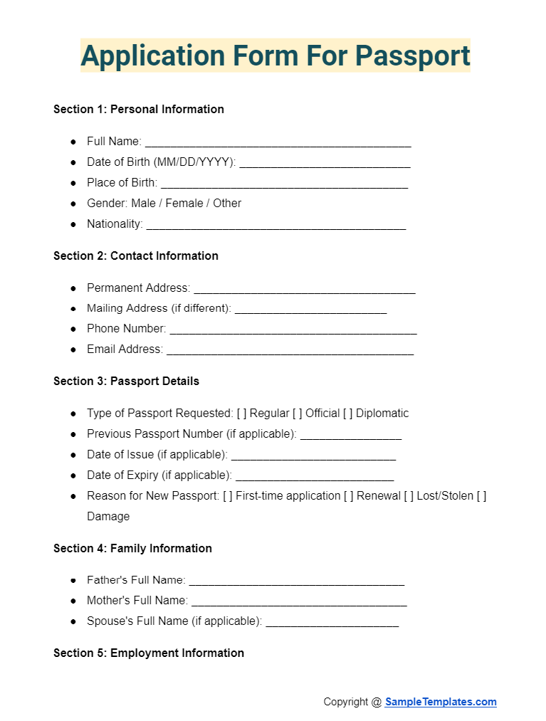 application form for passport