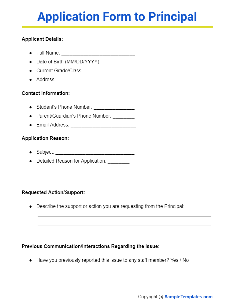 application form to principal