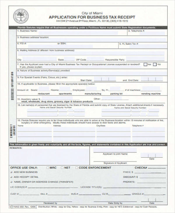 application for business tax receipt