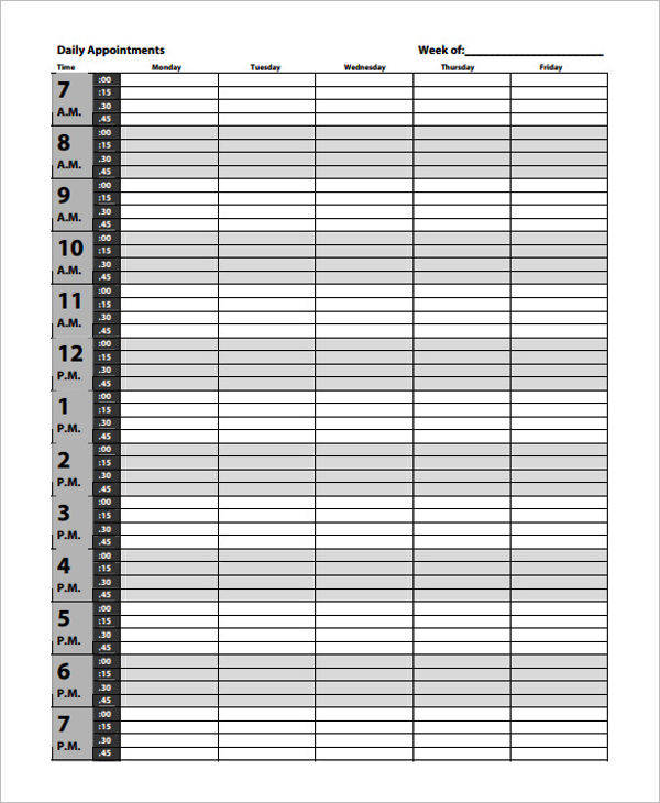 appointment calendar template