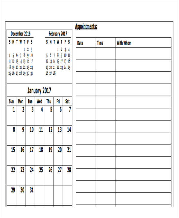 FREE 6  Appointment Calendar Templates in MS Word PDF Google Docs