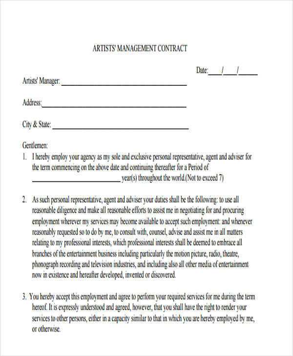 Artist Management Contract 2021 Pdf ARTISTS IOP