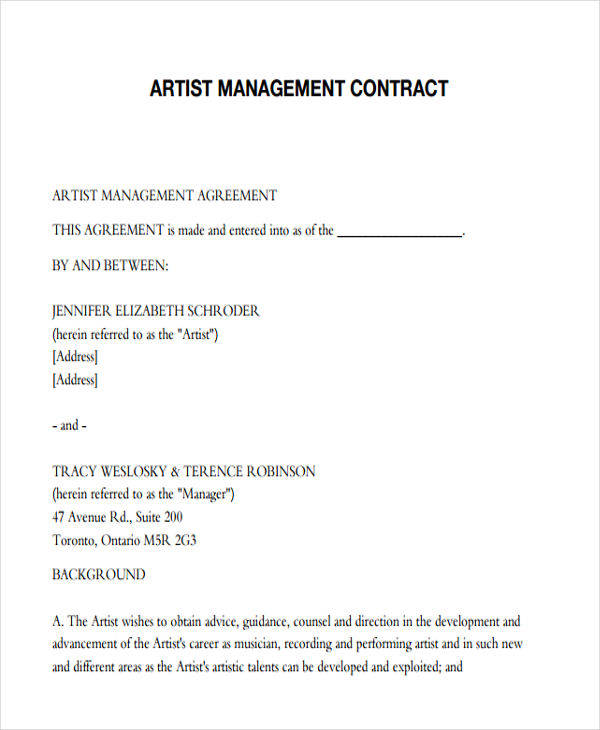 Artist Management Contract Templates