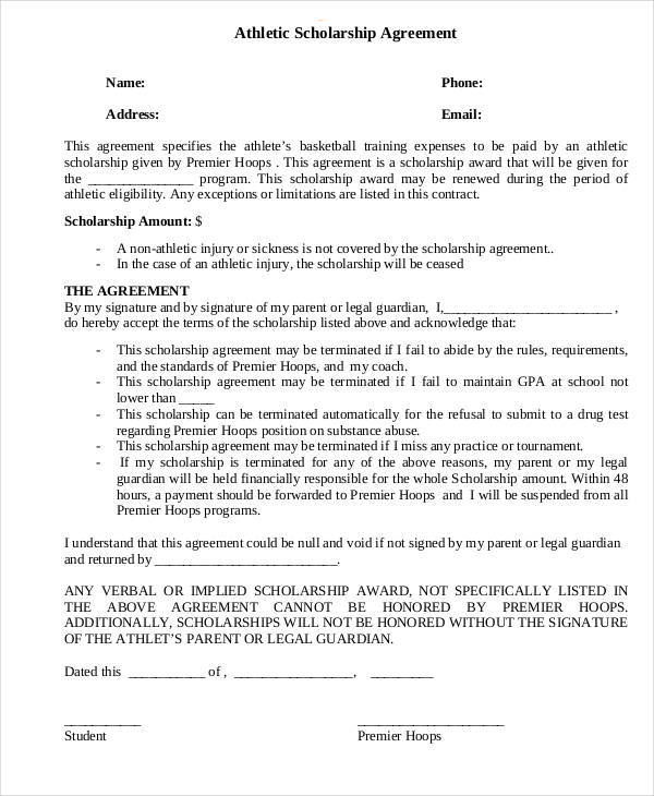 athletic scholarship contract