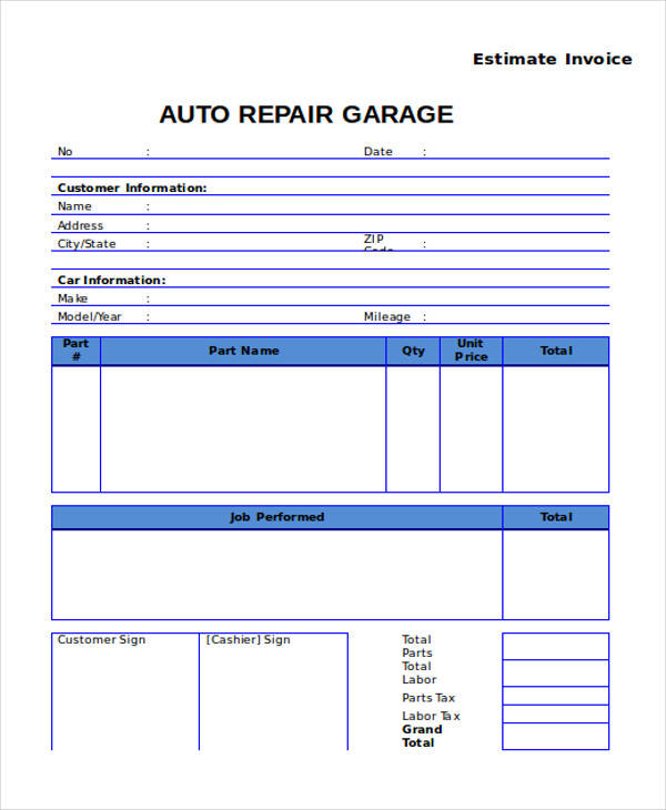 FREE 9 Auto Repair Invoice Templates In MS Word PDF Excel