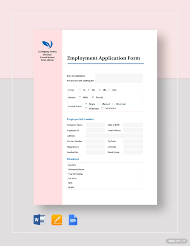 basic employment application form template