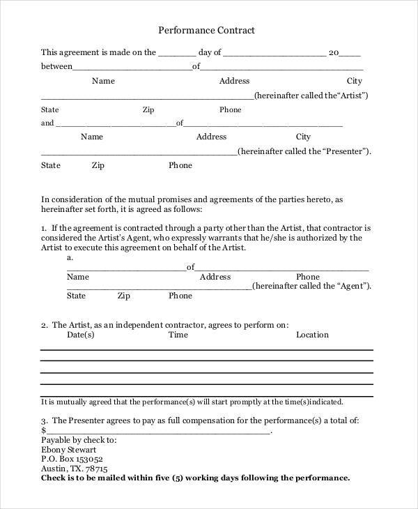 FREE 12 Performance Contract Samples Templates In PDF MS Word 