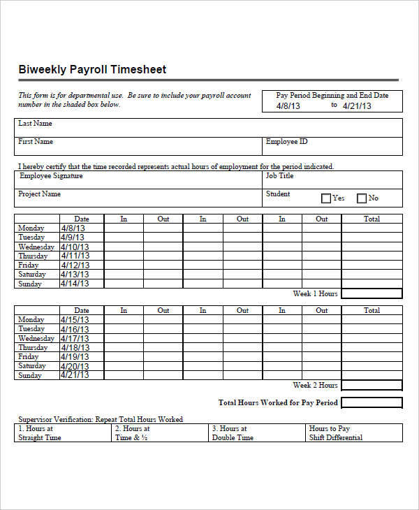 biweekly payroll timesheet