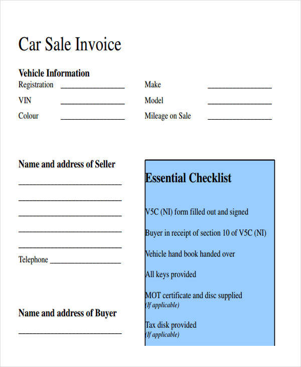 Car Sales Invoice Template Uk
