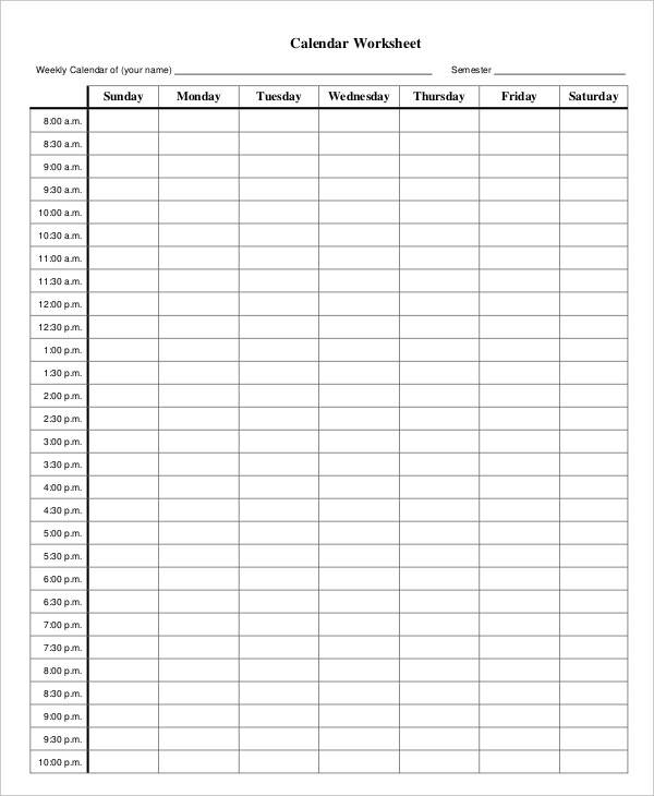 free 10 hourly calendar template in google docs ms word