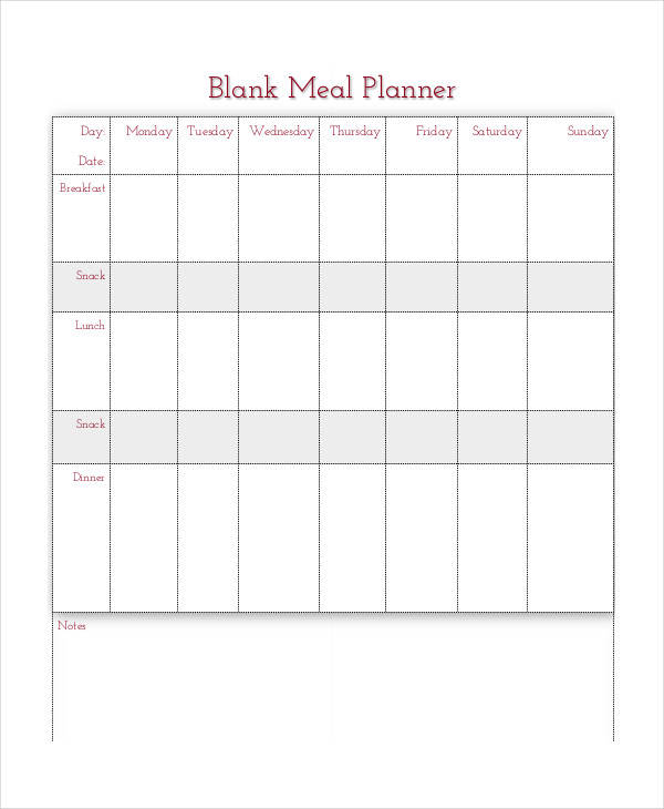 blank meal plan