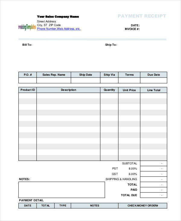 blank payment receipt