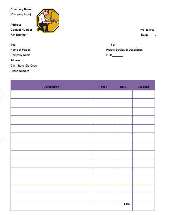 free 8 plumbing invoices in ms word pdf