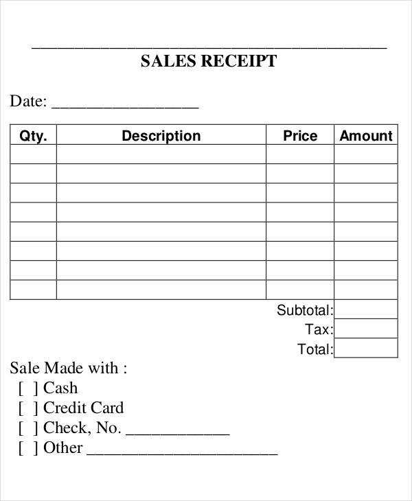 Quarter Page Sales Receipt Template