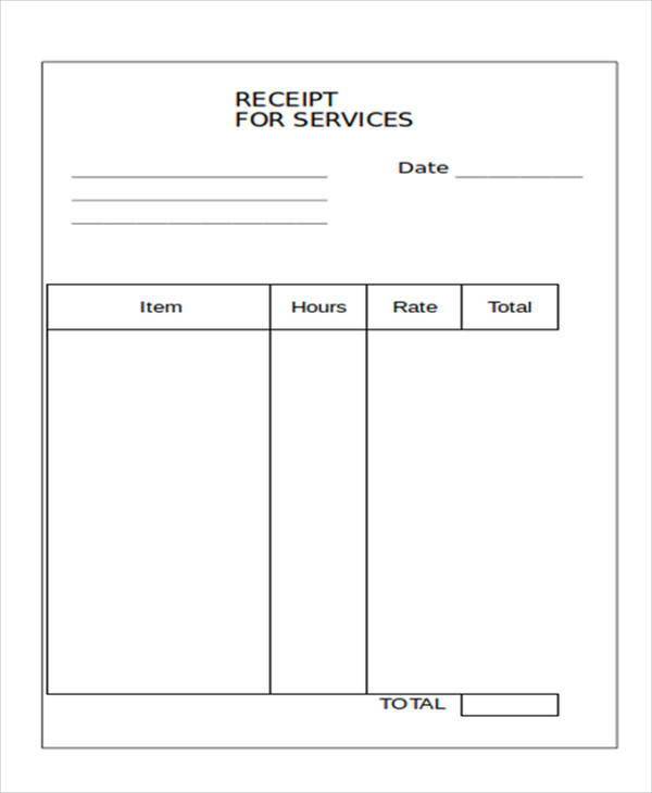 blank service receipt