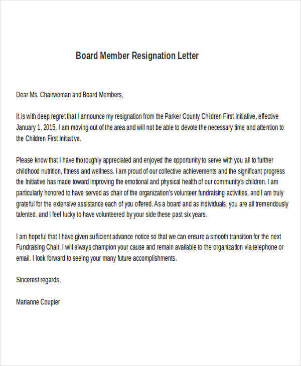 board member resignation