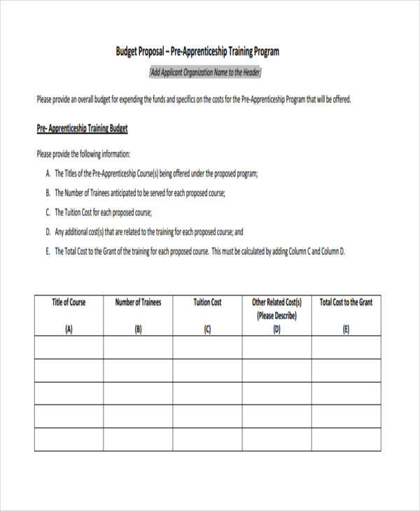 Project proposal budget sample pdf picture