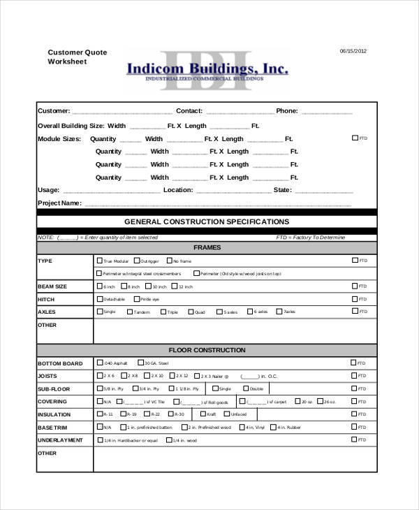 FREE 11+ Construction Quotations in PDF | MS Word | Pages